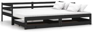 Wysuwane łóżko z szufladami czarny - Duet 3X 90 / 180 x 200 cm