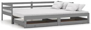 Szare łóżko z podwójnymi szufladami na pościel - Duet 3X 90 / 180 x 200 cm