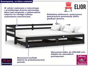 Wysuwane łóżko z szufladami czarny - Duet 3X 90 / 180 x 200 cm