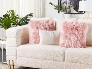 Dwie poduszki dekoracyjne włochacze futrzak sztuczne futro 42 x 42 cm różowa Lubha Beliani