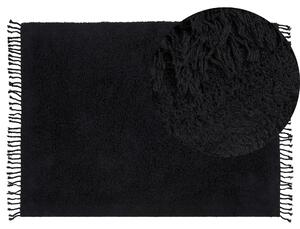 Dywan bawełniany shaggy z frędzlami 140 x 200 cm czarny Bitlis Beliani