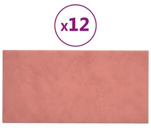 Panele ścienne, 12 szt., różowe, 30x15 cm, aksamit, 0,54 m²