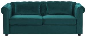 Sofa rozkładana tapicerowana welurowa pikowana 3-osobowa zielona Chesterfield Beliani