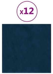 Panele ścienne, 12 szt., niebieskie, 30x30 cm, aksamit, 1,08 m²