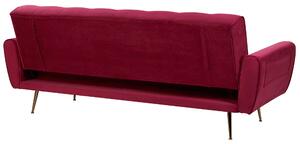 Sofa rozkładana 3-osobowa welurowa pikowana tapicerka burgundowa Selnes Beliani