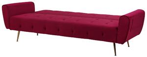 Sofa rozkładana 3-osobowa welurowa pikowana tapicerka burgundowa Selnes Beliani