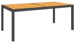 Stół ogrodowy 150x90x75 cm, rattan PE i drewno akacjowe, czarny