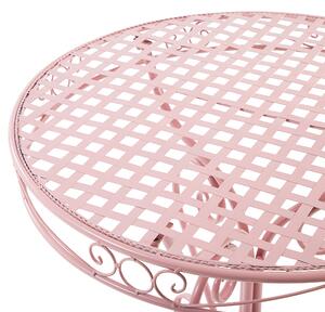 Zestaw mebli do ogrodu stół i dwa krzesła metalowe zestaw bistro różowy Albinia Beliani