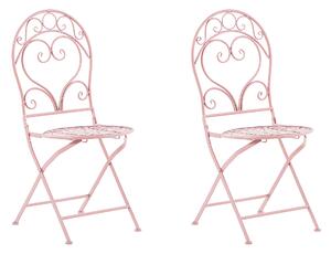 Zestaw 2 krzeseł ogrodowych metalowych ozdobne oparcie różowe Albinia Beliani