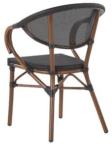 Zestaw 4 krzeseł ogrodowych z aluminium sztaplowany ciemne drewno czarny Caspri Beliani