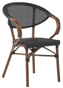 Zestaw 4 krzeseł ogrodowych z aluminium sztaplowany ciemne drewno czarny Caspri Beliani