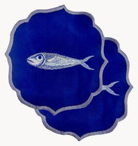 Komplet serwetek z haftem Fish, 2 elem