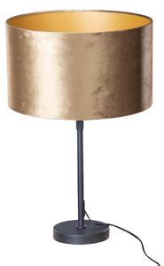 Lampa stołowa czarna z aksamitnym abażurem w kolorze brązu 35cm - Parte