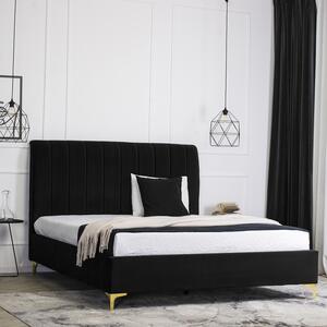 Łóżko Tapicerowane 160x200 cm ze Stelażem Dwuosobowe MARCELO Welurowe Czarne
