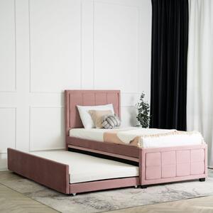 Łóżko Tapicerowane 90x200 cm ze Stelażem Rozsuwane Młodzieżowe ELIF Różowe