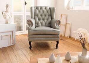 CHESTERFIELD Fotel #201 Szara skóra naturalna 88x81x105 cm