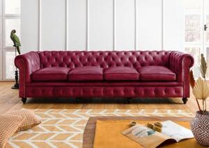 CHESTERFIELD Sofa #404 Czerwona skóra naturalna 274x82x75 cm