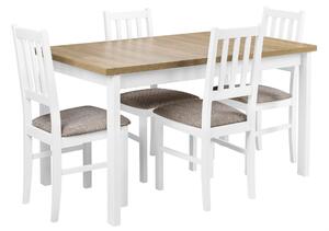 Stół rozkładany z 4 krzesłami komplet do kuchni jadalni X006 Biały/Dąb Grandson