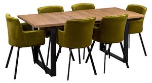 Stół loftowy z  6 krzesłami do salonu jadalni  Y051 Czarny/Dąb Lefkas