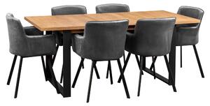 Stół rozkładany z 6 krzesłami do salonu jadalni Y071 Czarny/Dąb Lefkas