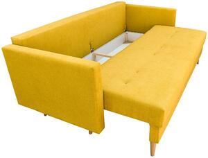 Zestaw mebli skandynawskich do salonu kanapa z fotelem i pufą Żółty