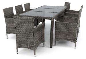 MebleMWM Meble ogrodowe stół + 8 krzeseł z technorattanu BARCELONA S8-1 | Szary