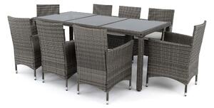 MebleMWM Zestaw mebli ogrodowych stół + 8 krzeseł z technorattanu BARCELONA S8-1 | Szary