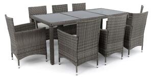 MebleMWM Zestaw mebli ogrodowych stół + 8 krzeseł z technorattanu BARCELONA S8-1 | Szary