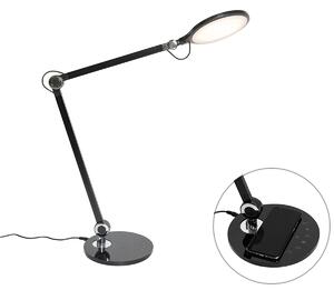 Designerska lampa stołowa czarna z diodą LED z dotykiem i ładowarką indukcyjną - Don Oswietlenie wewnetrzne