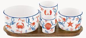 Komplet misek z porcelany z tacą z drewna akacjowego Cote De Mer, 5 elem