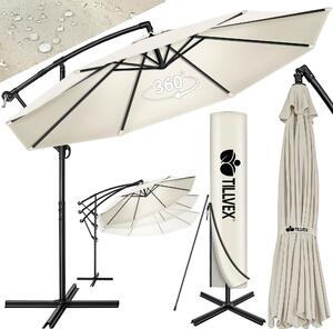 Tillvex parasol beżowy Ø 350 cm parasol wiszący parasol ogrodowy parasol market parasol na korbkę balkon aluminiowy uchylny beżowy - Ø350cm