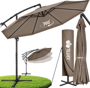 Tillvex Parasol ogrodowy Cappuccino Ø 350 cm Parasol ogrodowy Parasol targowy Korba Balkon Aluminiowy Odchylany