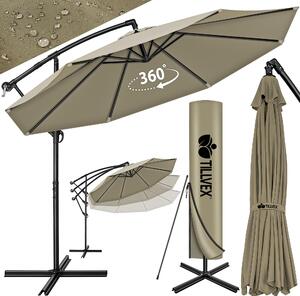 Tillvex parasol brązowy Ø 300 cm parasol wiszący parasol ogrodowy parasol market parasol na korbę balkon aluminiowy uchylny