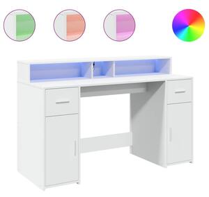 Biurko z podÅwietleniem LED, biaÅe, 140x55x91 cm