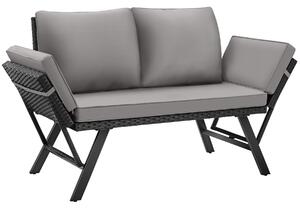 Tectake rattanowa sofa wypoczynkowa sintra, regulowane podłokietniki, 2w1 - jasnoszary/czarny