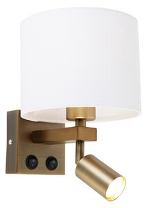 Kinkiet / Lampa scienna brązowy z lampką do czytania i abażurem 18 cm biały - Brescia Oswietlenie wewnetrzne