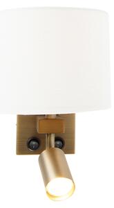 Kinkiet / Lampa scienna brązowy z lampką do czytania i abażurem z tkaniny 18 cm biały - Brescia Oswietlenie wewnetrzne