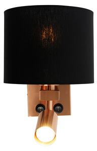 Kinkiet / Lampa scienna miedziany z lampką do czytania i kloszem 18 cm czarny - Brescia Oswietlenie wewnetrzne