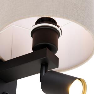 Kinkiet / Lampa scienna czarny z lampką do czytania i kloszem 18 cm jasnobrązowy - Brescia Oswietlenie wewnetrzne