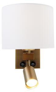 Kinkiet / Lampa scienna brązowy z lampką do czytania i abażurem 18 cm biały - Brescia Oswietlenie wewnetrzne