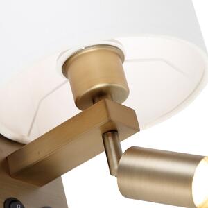 Kinkiet / Lampa scienna brązowy z lampką do czytania i abażurem z tkaniny 18 cm biały - Brescia Oswietlenie wewnetrzne