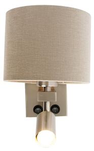 Stalowy Kinkiet / Lampa scienna z lampką do czytania i kloszem 18 cm jasnobrązowy - Brescia Oswietlenie wewnetrzne