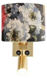 Kinkiet / Lampa scienna mosiężny z lampką do czytania i abażurem kwiaty 18 cm - Brescia Oswietlenie wewnetrzne