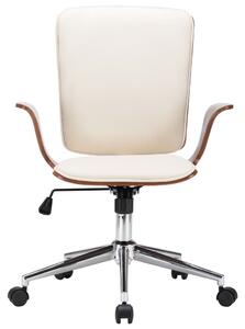 Obrotowe krzesło biurowe, kremowe, ekoskóra i gięte drewno