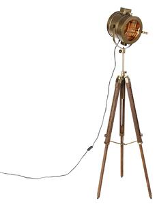 Tripod vloerlamp brons met hout studiospot - Radient Oswietlenie wewnetrzne