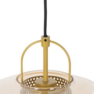 Złota lampa wisząca art deco z bursztynowym szkłem 30 cm - Kevin Oswietlenie wewnetrzne