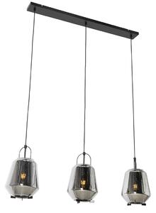 Lampa wisząca czarna z dymionym szkłem 23 cm podłużna 3-punktowa - Kevin Oswietlenie wewnetrzne