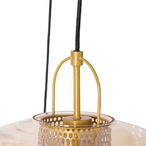 Lampa wisząca złoto bursztynowe szkło okrągłe 3 światła - Kevin Oswietlenie wewnetrzne