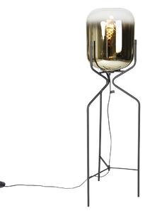Designerska lampa podłogowa czarna ze złotym szkłem - Bliss Oswietlenie wewnetrzne