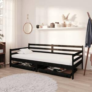 Łóżko dzienne z szufladami, 90x200 cm, czarne, drewno sosnowe